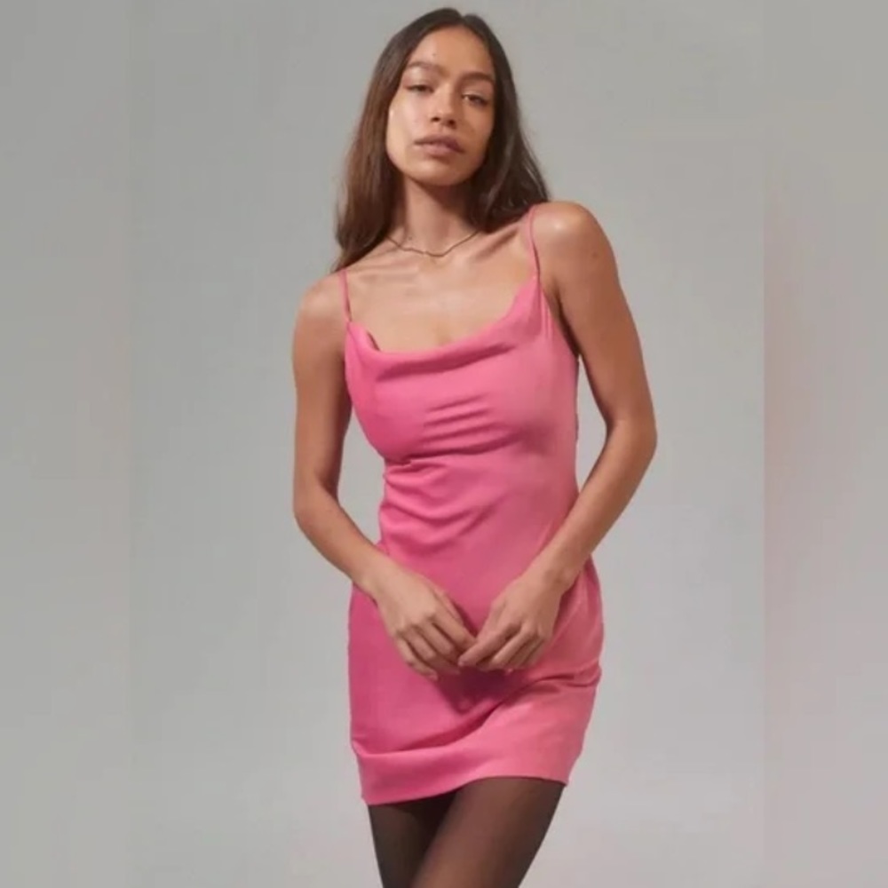UO Mallory Satin Mini Dress Hot Pink